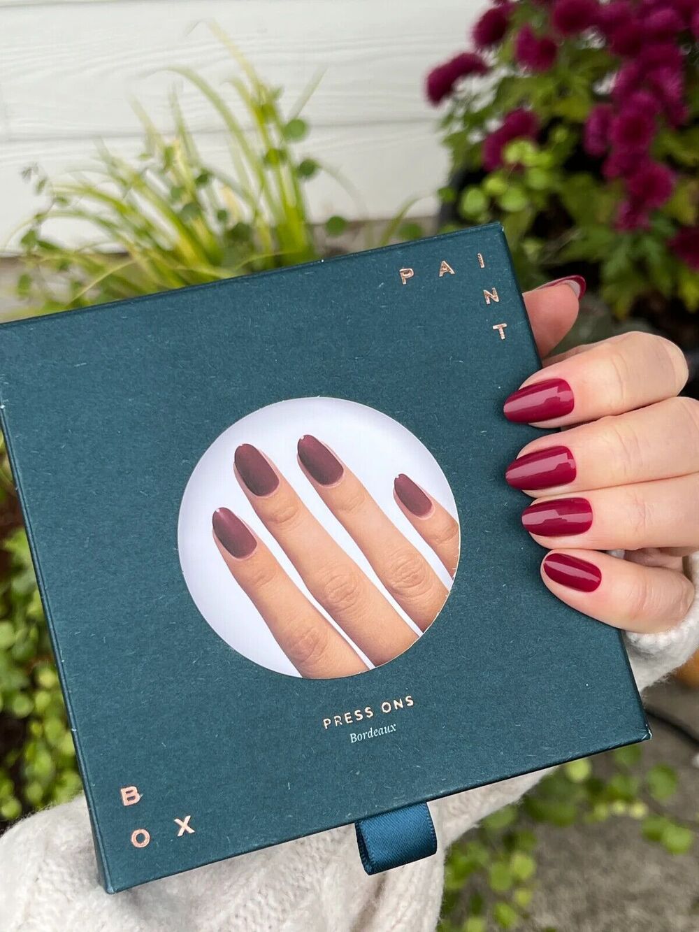 PAINTBOX Press on Nails Bordeaux Medium Length Almond Maroon Wine Burgundy